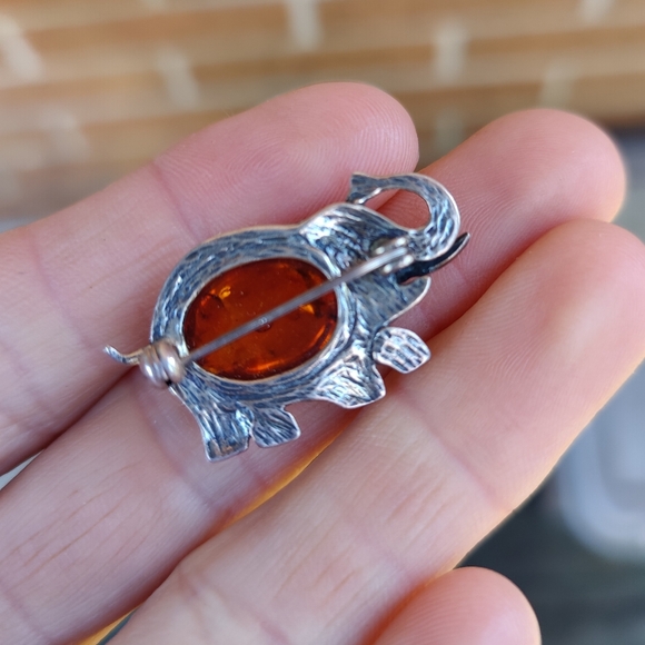 🐘 Vintage Sterking Baltic Amber Brooch - Picture 3 of 4